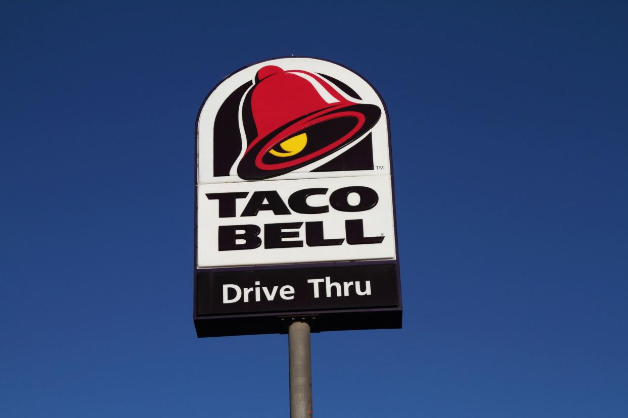 Amarillo, Texas, USA - May 12, 2011: A Taco Bell Drive Thru sign. Taco Bell is a national chain of fast food restaurants specializing in Mexican cuisine.