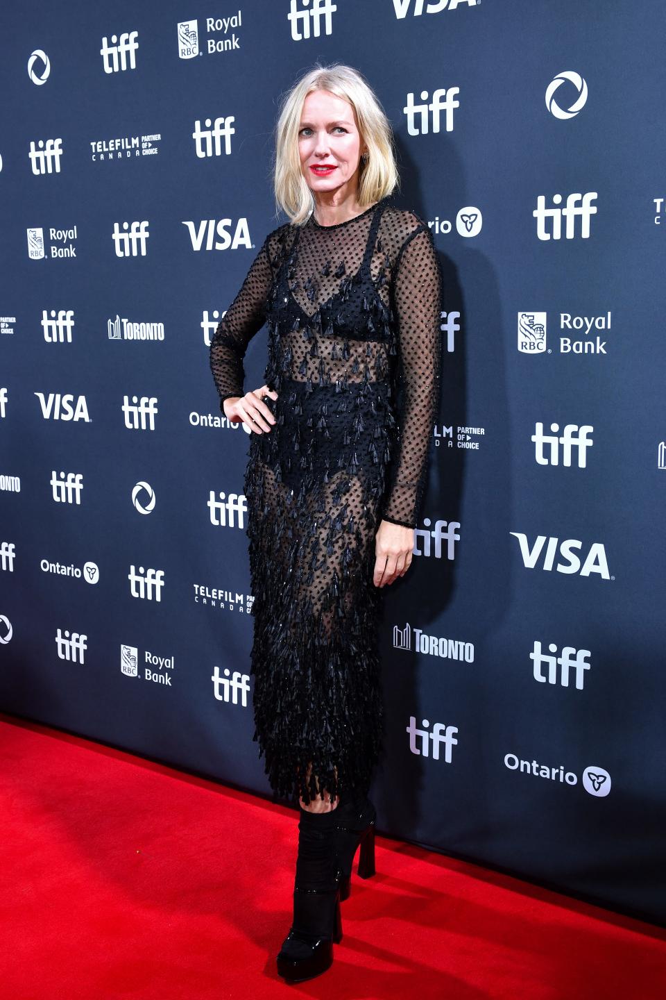 Naomi Watts wore Christian Dior for the premiere of The Friend at Roy Thomson Hall during the 2024 Toronto International Film Festival on Sept. 10. (Photo by Valerie Macon/AFP via Getty Images)