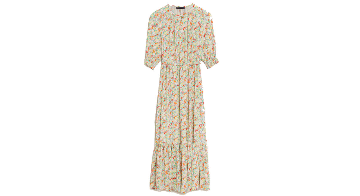 Floral Round Neck Midaxi Waisted Dress 