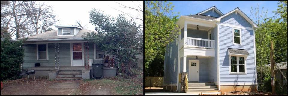 Photos of the home at 1511 E. Jones Street on December 6, 2011, left, and April 24, 2019.