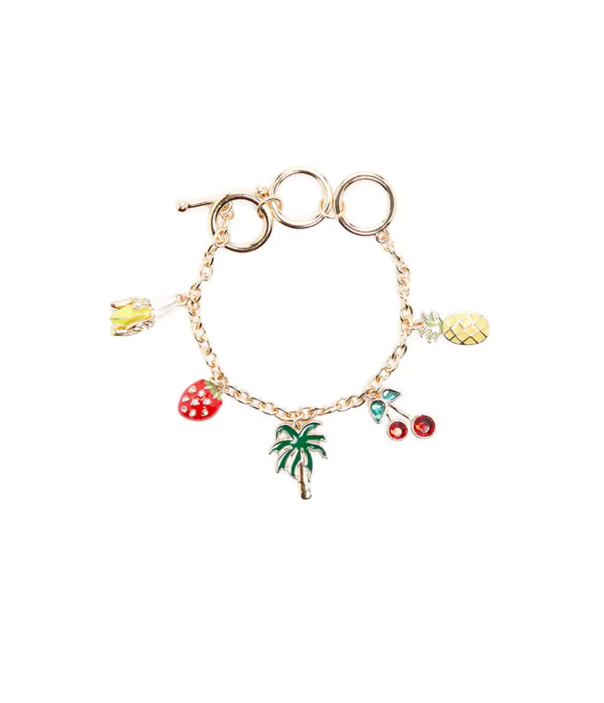 <p>Forever 21 strawberry charm bracelet, $6, <a rel="nofollow noopener" href="http://www.forever21.com/Product/Product.aspx?BR=f21&Category=acc_jewelry-bracelet&ProductID=1000249872&VariantID=" target="_blank" data-ylk="slk:forever21.com;elm:context_link;itc:0;sec:content-canvas" class="link ">forever21.com</a> </p>