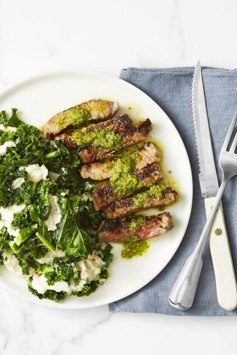 Steak With Kale and White-Bean Mash