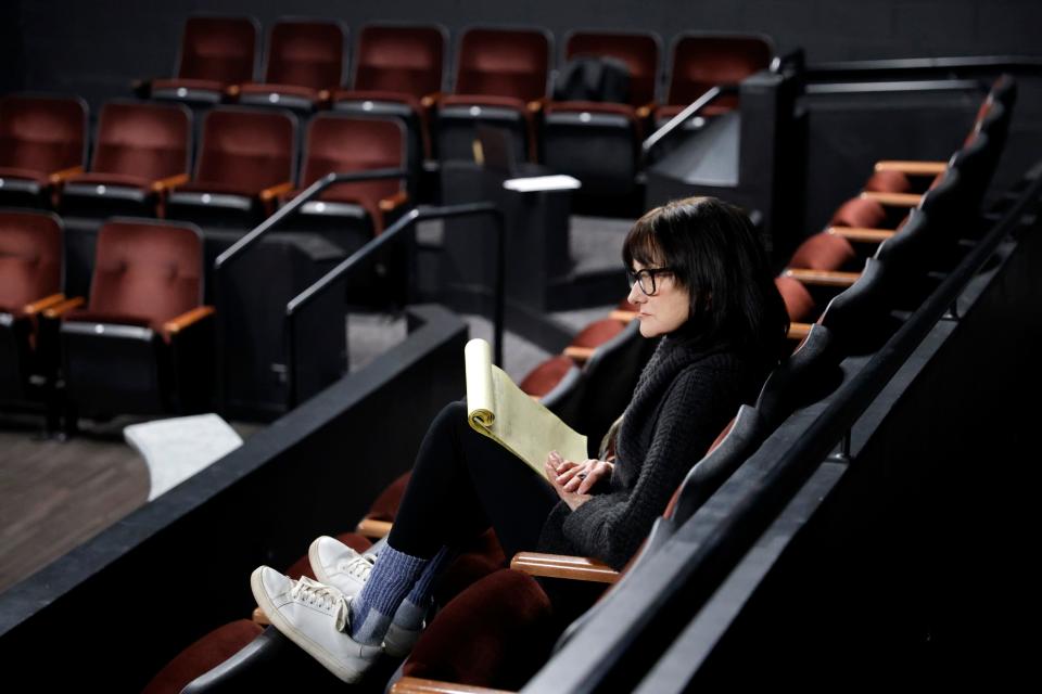 Director Kathryn McGill, Oklahoma Shakespeare in the Park's executive and artistic director and co-founder, watches as cast members rehearse for Oklahoma Shakespeare in the Park's production of "Twelfth Night" in Oklahoma City, Monday, Feb. 12, 2024.