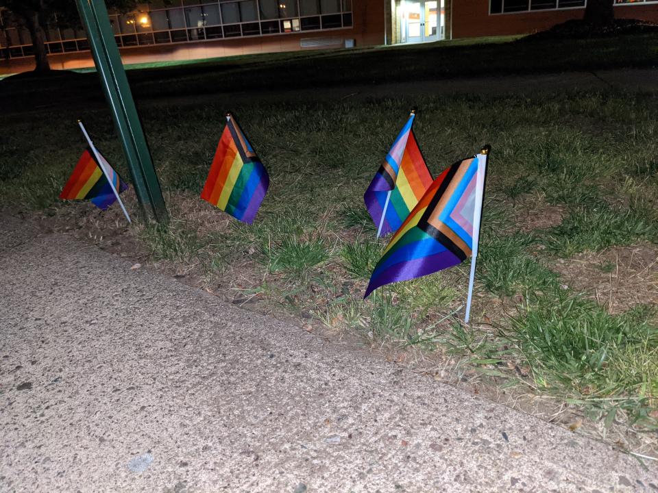 Pride flags could be found outside of the Westwood Regional High School in Washington Township after a May 11 school board meeting.