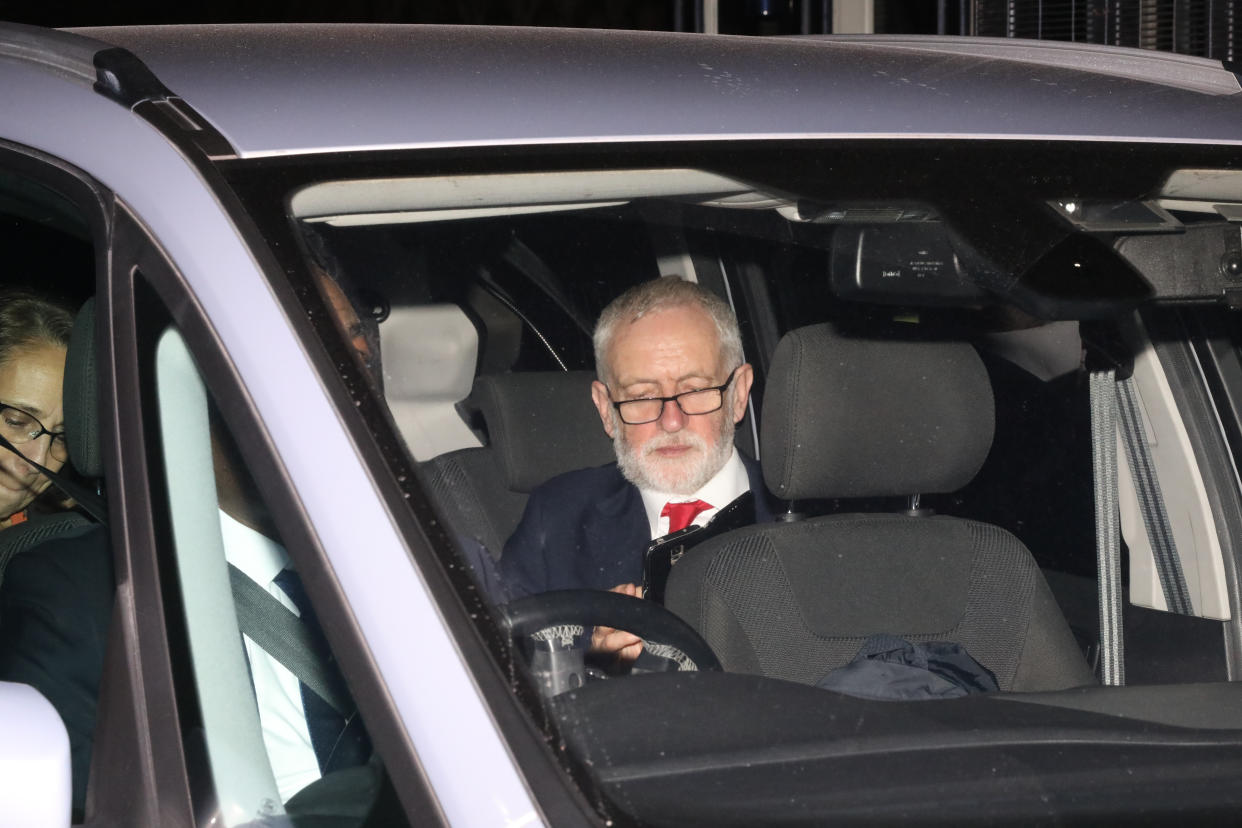 Labour leader Jeremy Corbyn leaving the House of Commons, London, after MPs voted by 438 to 20 to back a Bill enabling the election to take place on December 12. (Photo by Rick Findler/PA Images via Getty Images)