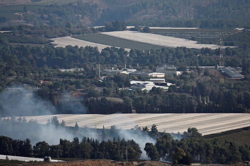 Smoke rises from the Israeli side, as seen from Maroun al-Ras near the Lebanese-Israeli border