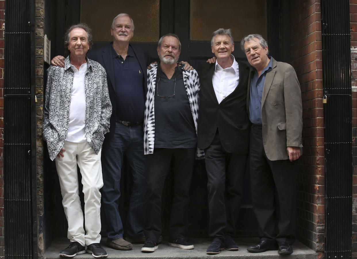 (left to right) Eric Idle, John Cleese, Terry Gilliam, Michael Palin and Terry Jones from Monty Python at a photocall before their series of live dates which start at the O2 Arena.