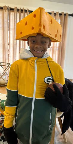 <p>Simone Biles/Instagram</p> Jonathan Owens' nephew, Karter, in Packers' colors.