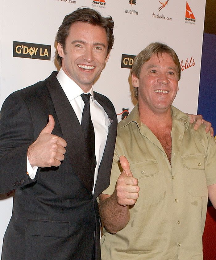 Hugh with Steve Irwin at an event in 2006. Photo: Getty Images