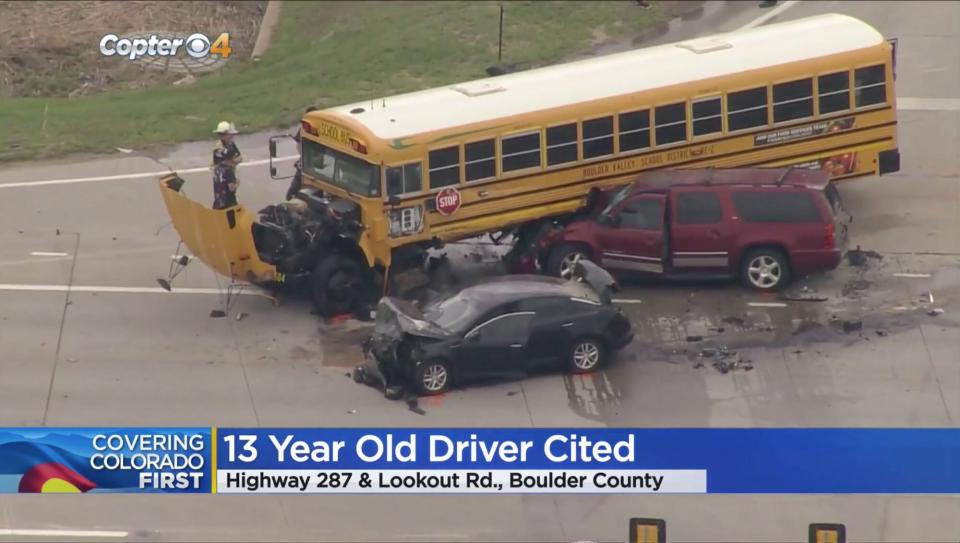 13-Year-Old Causes 4-Car Crash Involving School Bus After Taking Parents' Car Without Permission. Credit: CBS