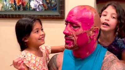 Daddy Makeover! Dwayne Johnson’s Kids Hilariously Cover His Face in Lipstick