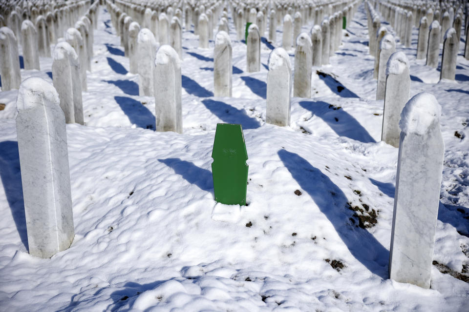 A view of the Srebrenica Memorial Center in Potocari, Bosnia, Monday, Jan. 22, 2024. (AP Photo/Armin Durgut)