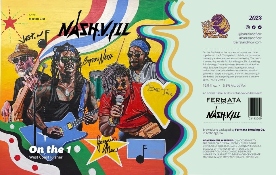 Aliquippa artist Marlon Gist designed this label for a Barrel & Flow collaboration beer between Fermata Brewing Co. and Pittsburgh rockers NASH.V.Ill.