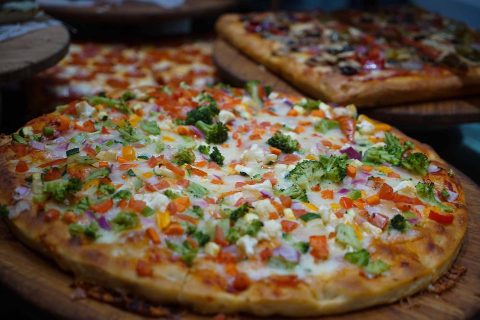 Pizzas from Cafe Riviera Italian Pizzeria & Restaurant inside the Concord Mall. The pizzeria regularly posts about its menu items in the Delaware takeout Facebook group.