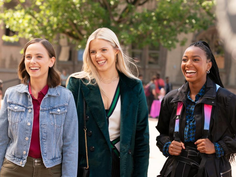 Pauline Chalamet, Reneé Rapp, and Alyah Chanelle Scott on season two, episode eight of "The Sex Lives of College Girls."