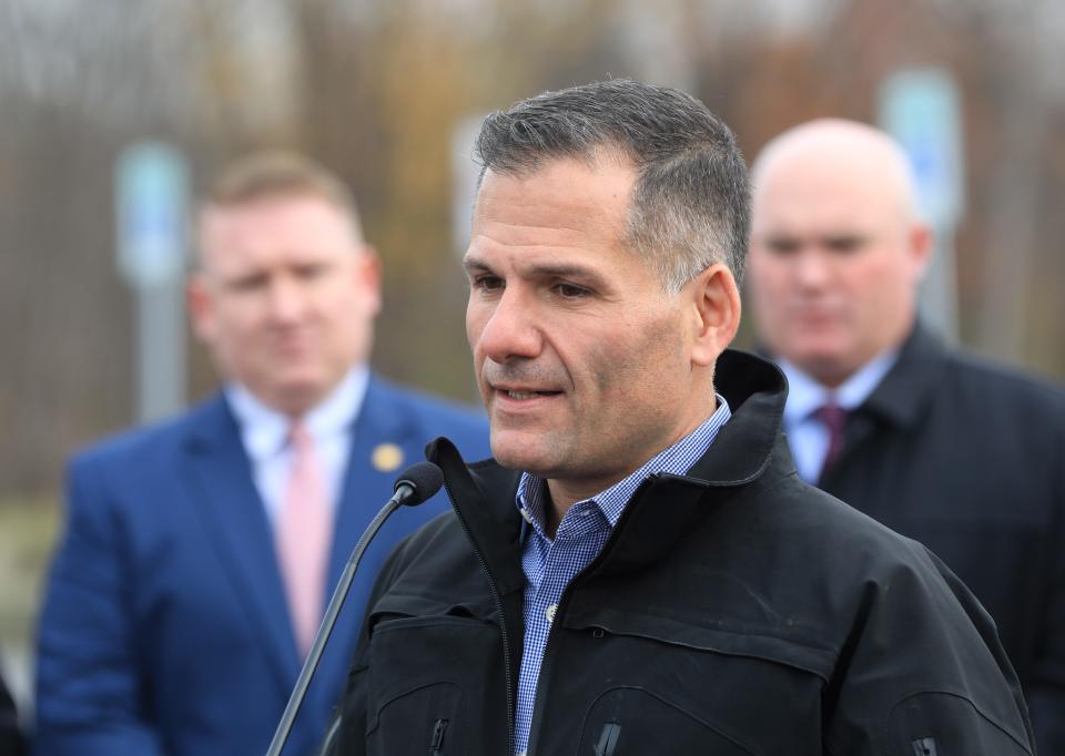 Dutchess County Executive Marc Molinaro speaks about the planned closure of Downstate Correctional Facility during a press conference held by the New York State Correctional Officers & Police Benevolent Association on November 17, 2021.