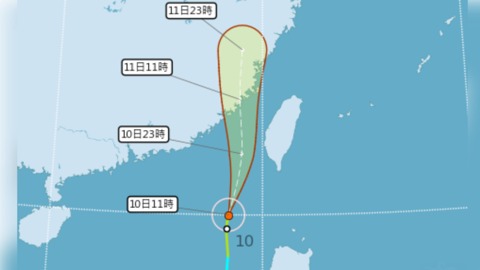颱風米克拉逼近，今晚到11日清晨影響最明顯。（圖／中央氣象局）