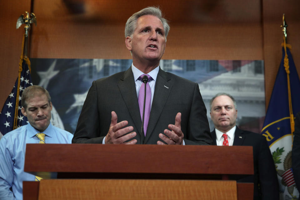 From left: Ohio Rep. Jim Jordan, California Rep. Kevin McCarthy and Louisiana Rep. Steve Scalise in 2019. 