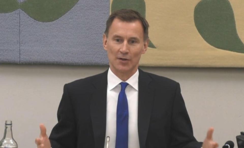 Jeremy Hunt, has said he sat at the top of a “rogue system” when he health secretary (Parliament TV/PA) (PA Media)