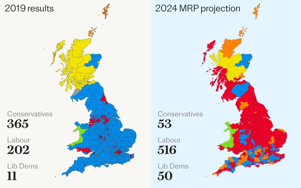 Maps showing the election results from 2019 and 2024