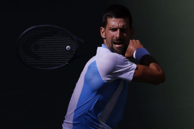 Novak Djokovic of Serbia returns a ball to Bernabe Zapata Miralles of Spain in a second-round match at the 2023 U.S. Open at the USTA Billie Jean King National Tennis Center on Wednesday in Flushing, N.Y. Photo by John Angelillo/UPI