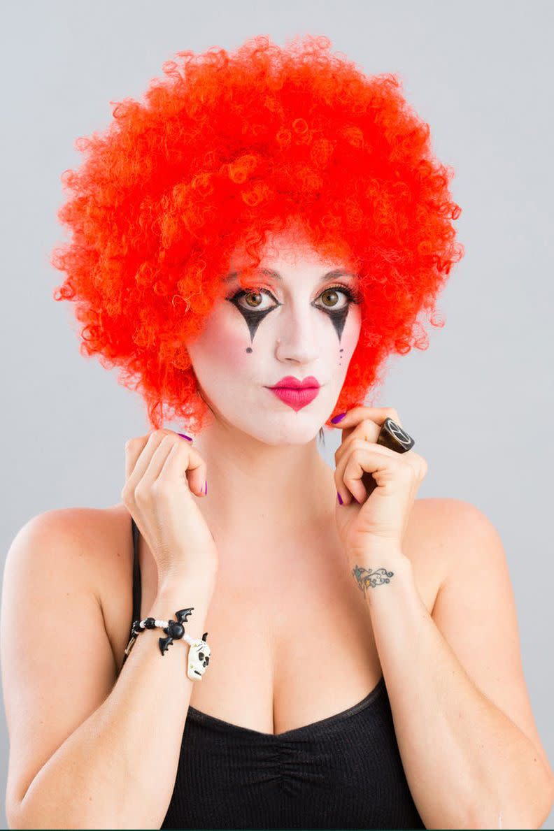 <p>Throw on a crazy wig and some dramatic makeup, and consider this bold clown look done.</p><p><strong>Get the tutorial at <a href="https://www.brit.co/diy-clown-makeup/" rel="nofollow noopener" target="_blank" data-ylk="slk:Brit.co;elm:context_link;itc:0;sec:content-canvas" class="link ">Brit.co</a>.</strong> </p>