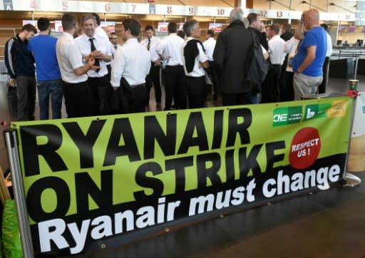 Belgium-based Ryanair pilots gathered at Charleroi Airport on August 10, 2018, as part of a European-wide strike