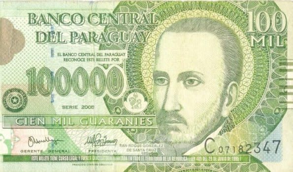 Billete de 100.000 guaraníes (Foto www.abc.com.py).