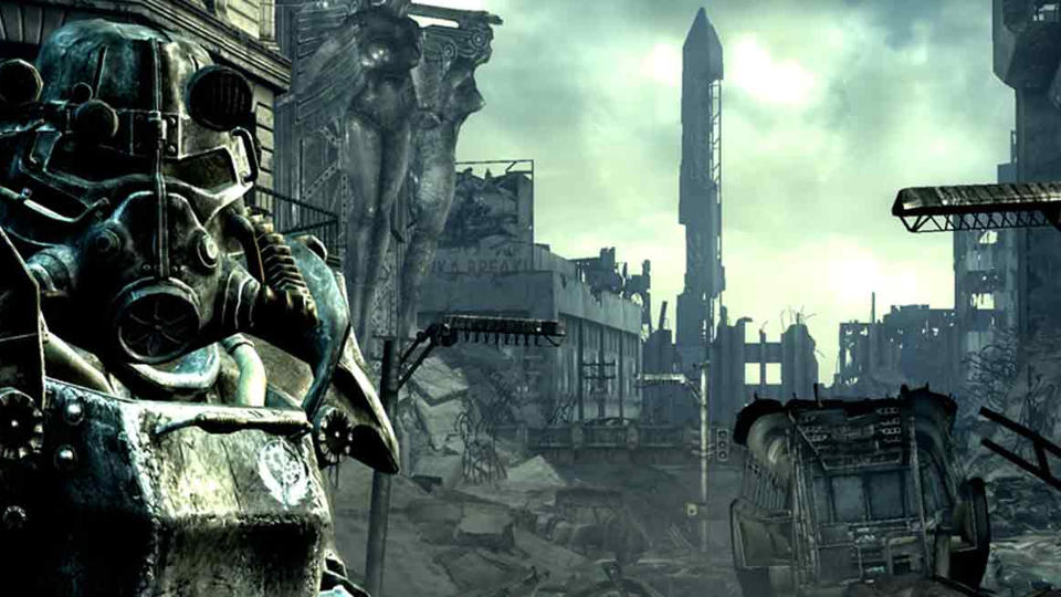Power armor and the ruined city in Fallout 3