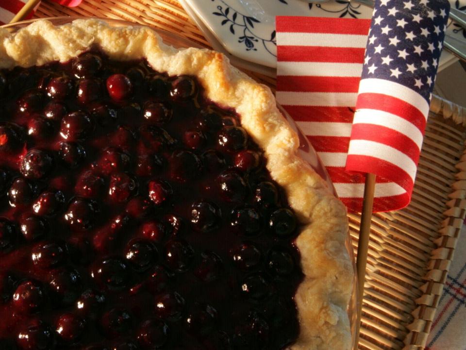 You bake the crust but not the blueberries for this pie. The fruit is cooked on the stovetop.