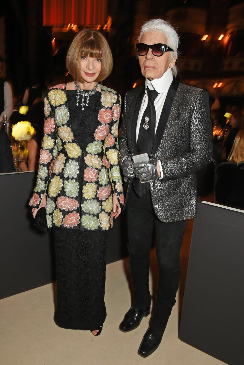 <p>Karl Lagerfeld poses with Anna Wintour at the 2015 British Fashion Awards. <em>[Photo: Getty]</em> </p>