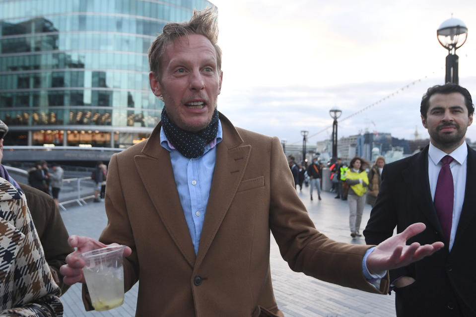 Leader of the Reclaim Party, Laurence Fox arriving at City Hall, London, for the declaration for the next Mayor of London. Picture date: Saturday May 8, 2021. (Photo by Victoria Jones/PA Images via Getty Images)