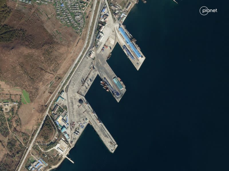 A satellite image shows a port in Rason