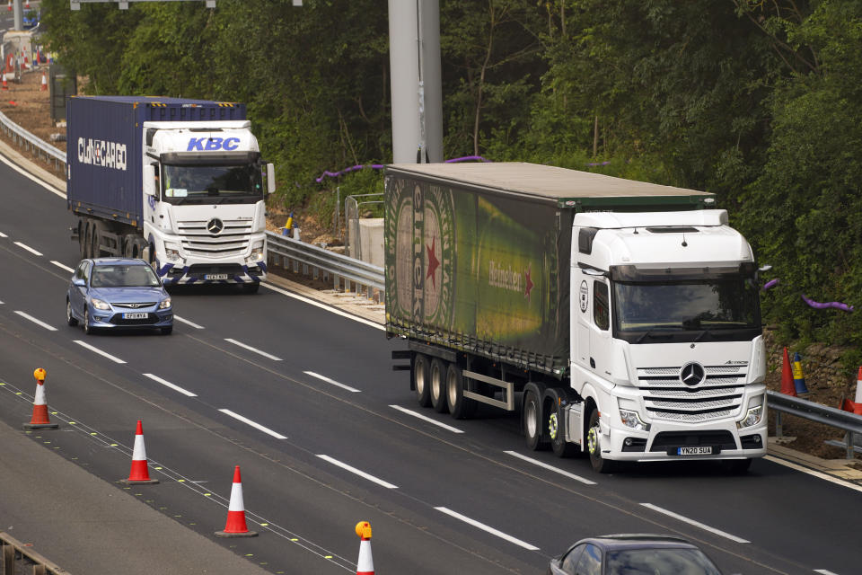 HGV lorries on the M4 motorway. Photo: PA