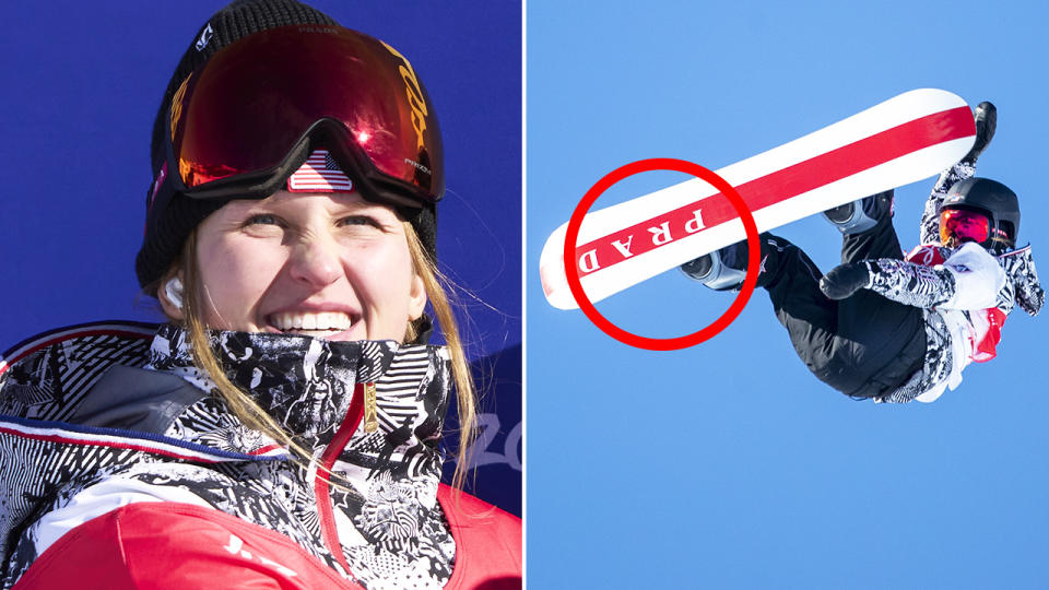 The IOC demanded Team USA's Julia Marino cover a Prada sponsorship on the base of her board, a move which subsequently forced the US star to withdraw from the big air event earlier this week. Pictures: Getty Images