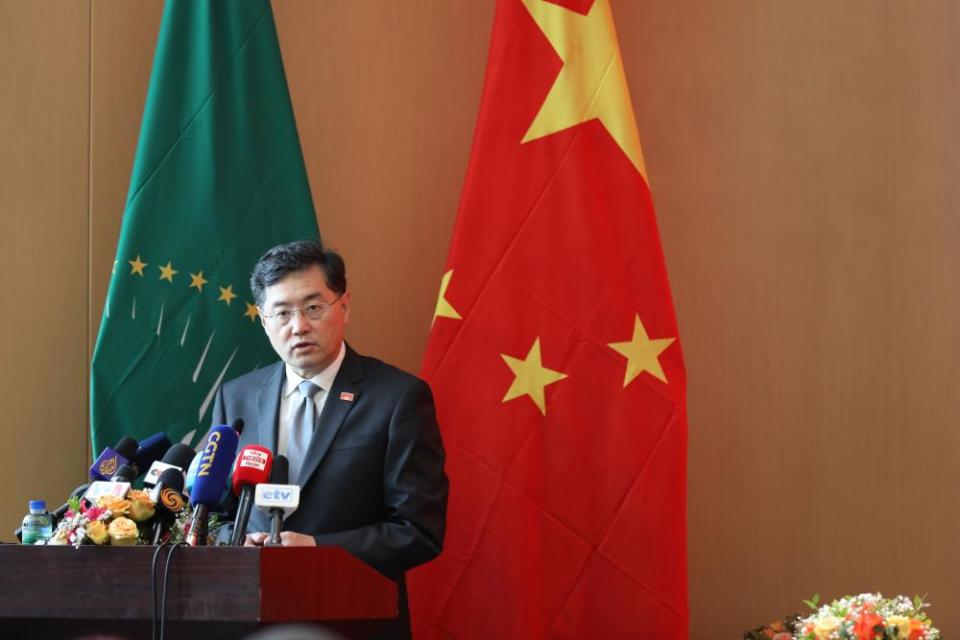 Chinese foreign minister Qin Gang in Addis Ababa, Ethiopia, on 11 January 2023. Beijing has cultivated relationships with African countries.