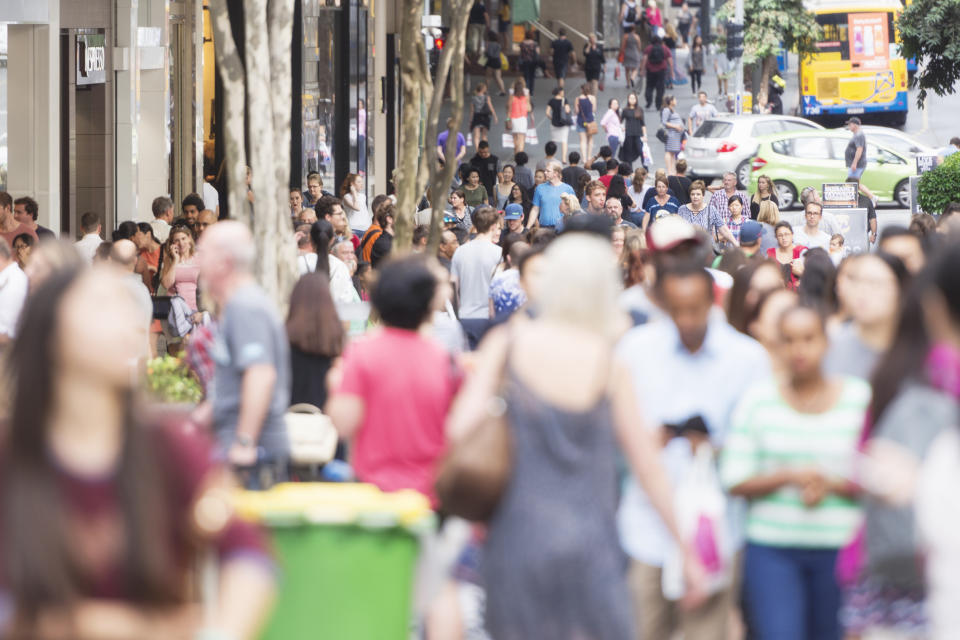 Pictured: Australian workers in busy street. Image: Getty