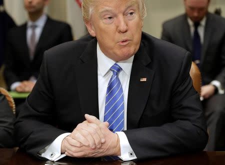 U.S. President Donald Trump speaks during a listening session with the Retail Industry Leaders Association and member company CEOs in the Rosevelt Room of the White House in Washington, U.S., February 15, 2017. REUTERS/Joshua Roberts