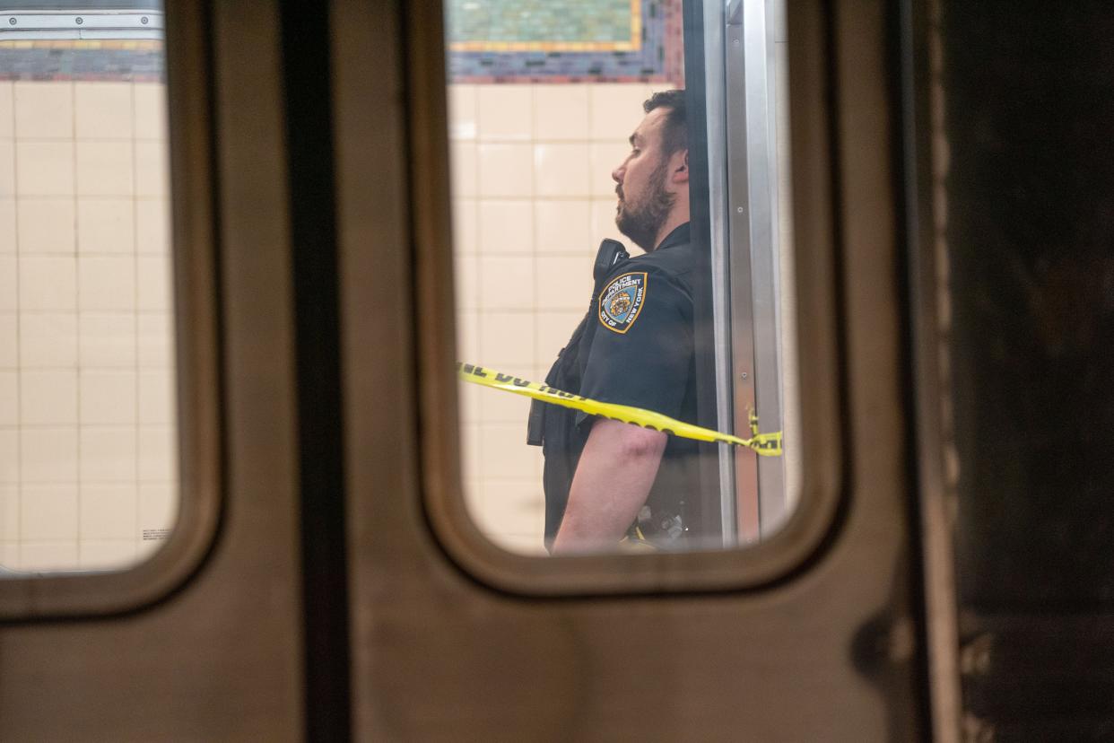 NYPD on the scene after the fatal shooting of Daniel Enriquez on the Manhattan-bound Q Train at the Centre Street/Canal Street Station in Manhattan, New York on Sunday, May 22, 2022.