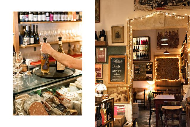 <p>Camilla Glorioso</p> From left: Cured meats and cheeses are kept under the bar at Latteria Trastevere; Latteria Trastevere, a natural-wine haven.