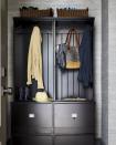 <p>Turn a corner into a mudroom with a <a href="https://www.housebeautiful.com/room-decorating/kitchens/g3775/2016-kitchen-of-the-year/" rel="nofollow noopener" target="_blank" data-ylk="slk:free-standing cabinet;elm:context_link;itc:0;sec:content-canvas" class="link ">free-standing cabinet</a>. Hooks and drawers hold outdoor gear-because no one wants to fumble with hangers in a hurry.</p>