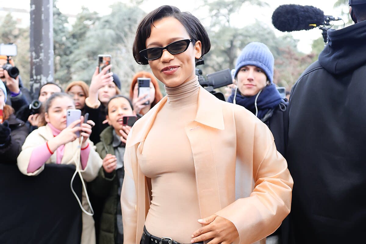 Taylor Russell attends the Loewe Menswear Fall-Winter 2023-2024 show as part of Paris Fashion Week on January 21, 2023