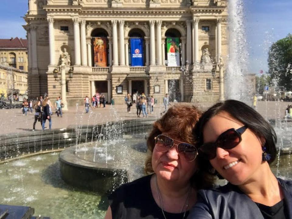 The author and her mother in front of the Lviv National Opera, Lviv, Ukraine, May 2017. Author provided, <a href="http://creativecommons.org/licenses/by-sa/4.0/" rel="nofollow noopener" target="_blank" data-ylk="slk:CC BY-SA;elm:context_link;itc:0;sec:content-canvas" class="link ">CC BY-SA</a>