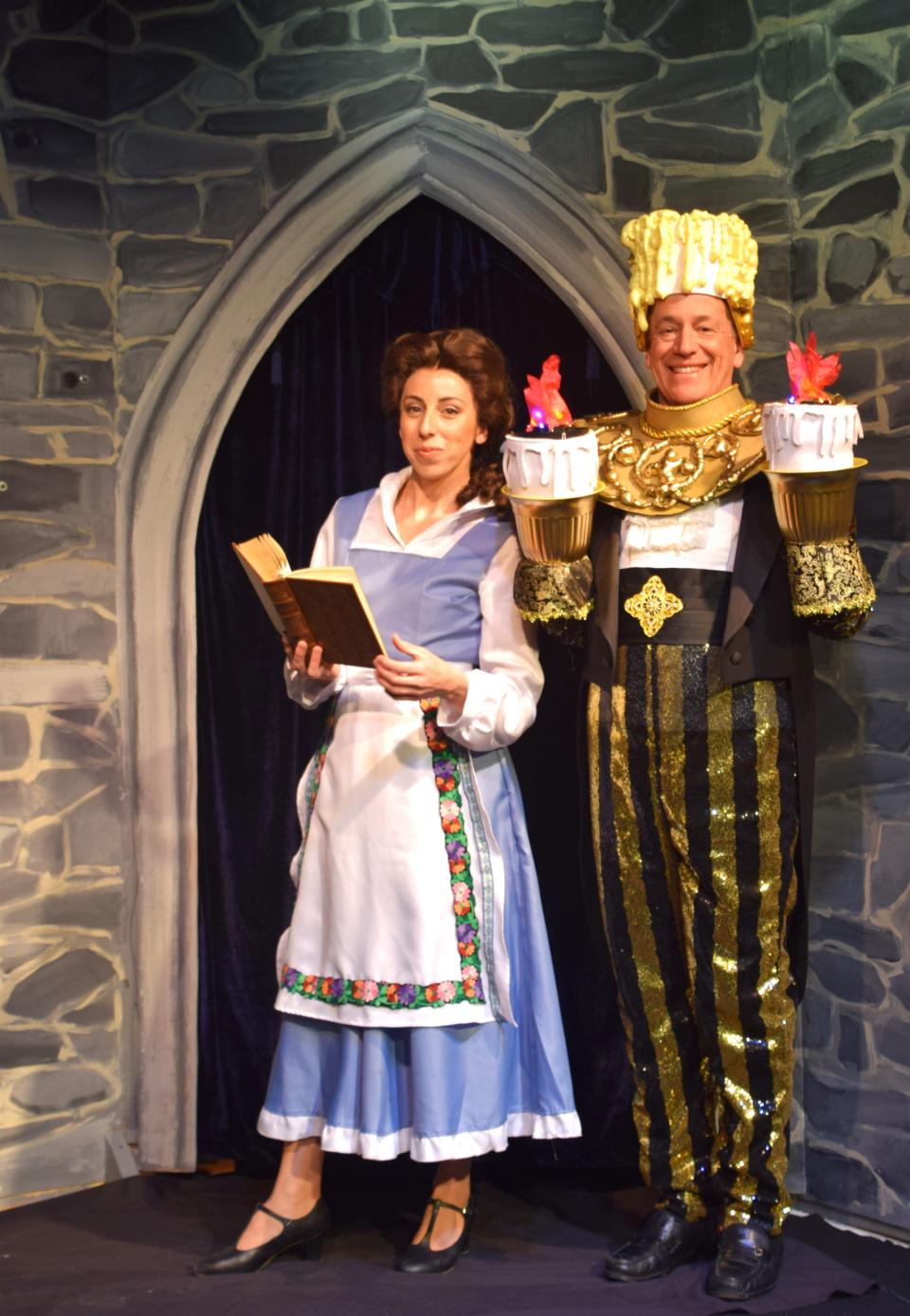 Meghan Richardson as Belle and John Weltman as Lumiere in the Falmouth Theatre Guild production of "Disney's Beauty and the Beast."