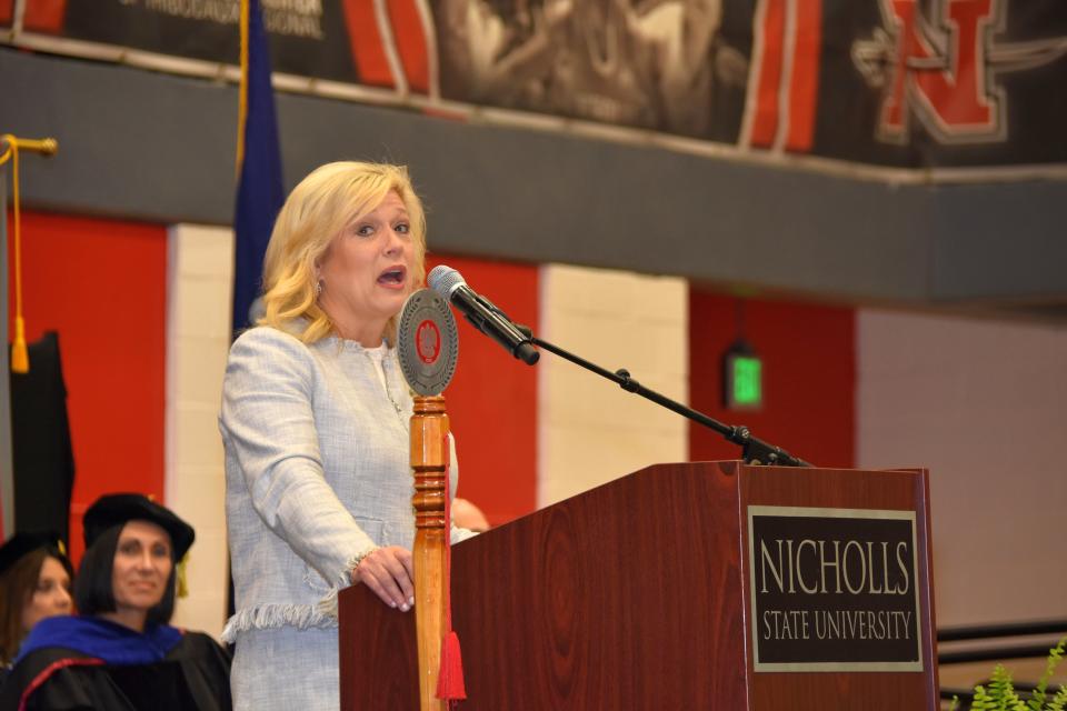 Chief Judge Blair Edwards 21st Judicial Court, State of Louisiana gives the commencement address at the 112th Nicholls State University Commencement.