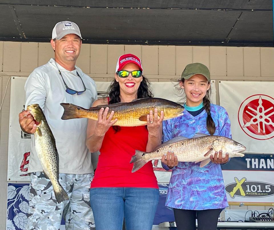 On stage for Rock the Dock is the Hough family. Kevin, Cindy and their daughter Kinsey. Kevin’s a great guide as Cindy and Kinsey both finished third in their respective categories.