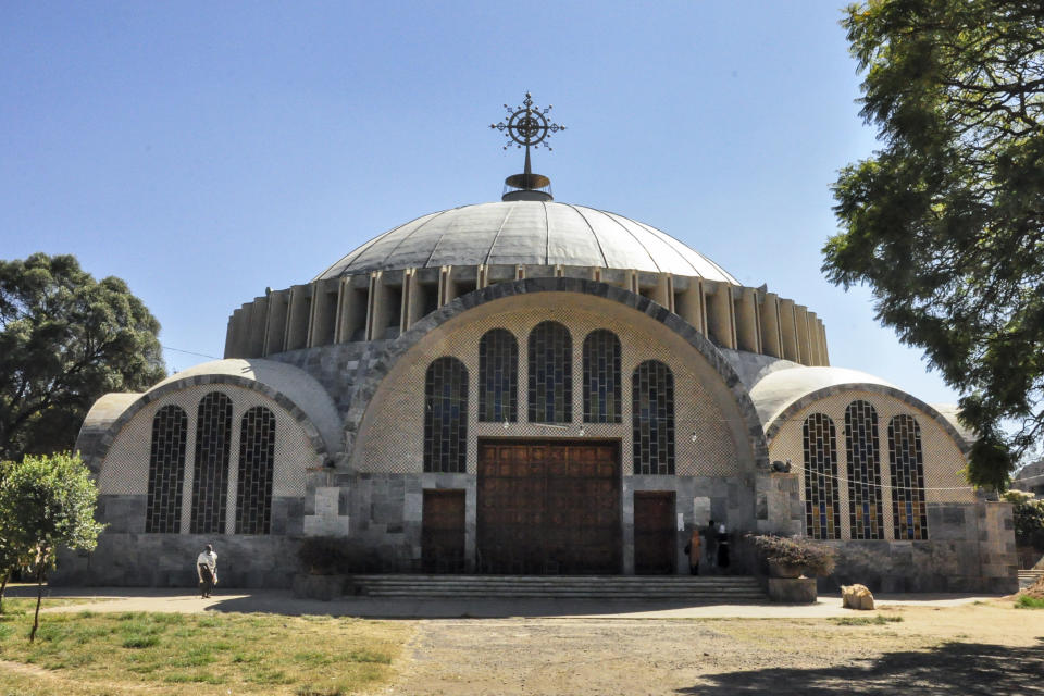 The Church of St. Mary of Zion is seen in Axum, in the Tigray region of Ethiopia, Monday, Nov. 4, 2013. As Ethiopia’s Tigray region slowly resumes telephone service after three months of conflict, witnesses gave The Associated Press a detailed account of what might be its deadliest massacre, at the sacred Ethiopian Orthodox church in Axum. (AP Photo)