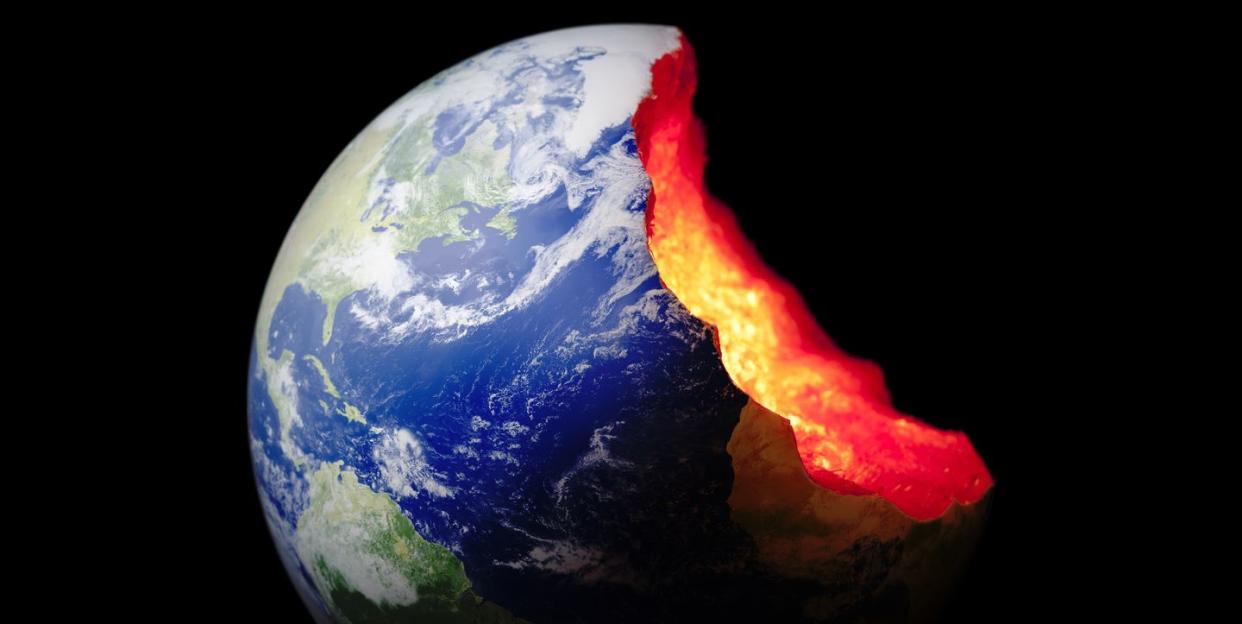 earth with a bite taken out of it, exposing the molten core