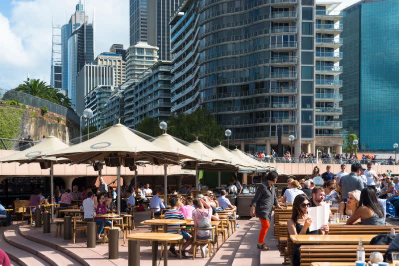 Pictured are groups of people dining at Opera Bar in Sydney. Source: Getty