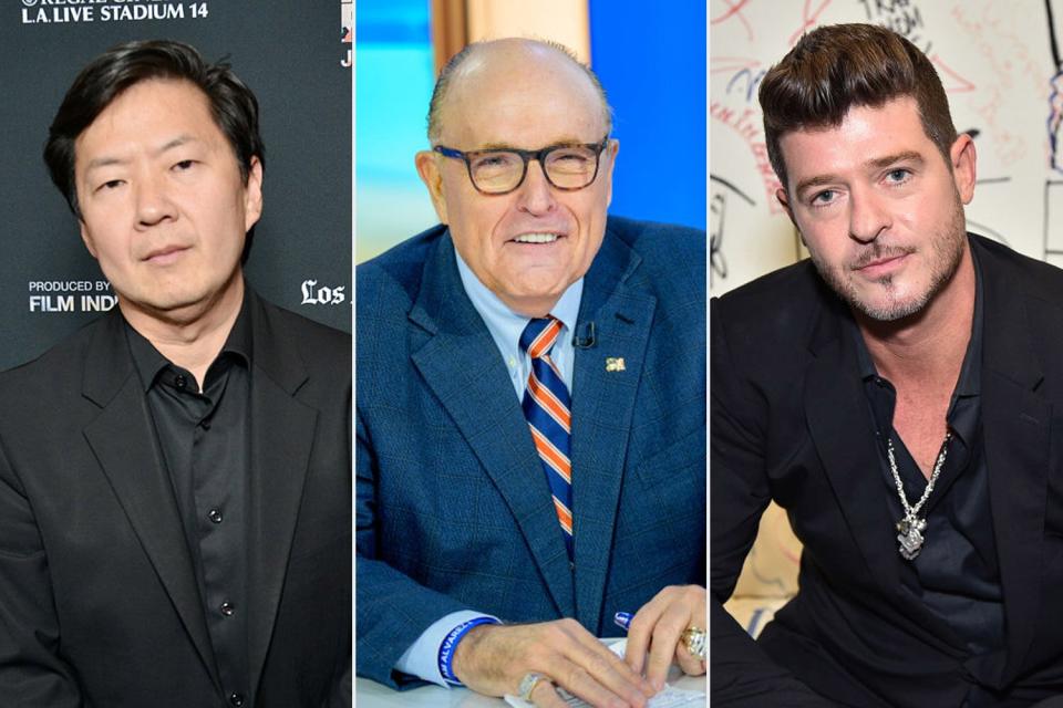 Rudy Giuliani (center) with Ken Jeong and Robin Thicke